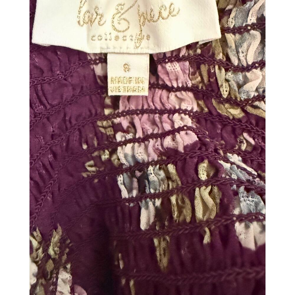 Cottagecore NWT Purple Floral Smocked Top Women’s Small Long Sleeve Cropped - Picture 4 of 7